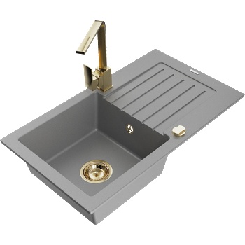 Mexen Pablo гранитна мивка с 1 отделение с отцедник и кухненски смесител Rita, сив - 6510-71-670300-50 (6510-71-670300-50)