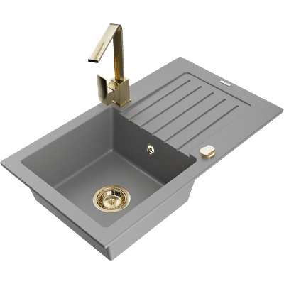 Mexen Pablo гранитна мивка с 1 отделение с отцедник и кухненски смесител Rita, сив - 6510-71-670300-50 (6510-71-670300-50)