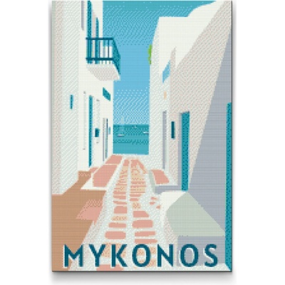 Vymalujsisam.cz Diamantové malování Řecko Mykonos 40 x 60 cm na plastové desce Diamanty Kulaté