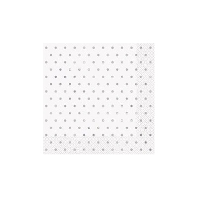 Unique Ubrousky papírové dvouvrstvé stříbrné puntíky 33x33cm 16ks