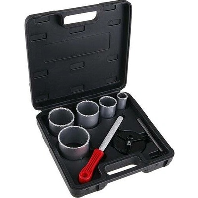 Sada karbidových vykružovacích korunek 33-83mm s pilníkem, plastový kufr