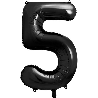 PartyDeco Балон от фолио за рожден ден число 5 черен 86см