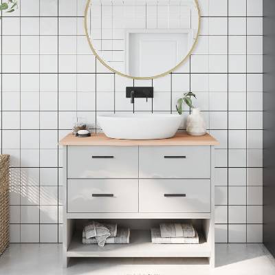 vidaXL Плот за баня 100x40x2 см необработено масивно дърво (3156032)