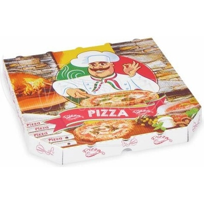 Krabice na pizzu (mikrovlnitá lepenka) E6 bílá s potiskem 30 x 30 x 3 cm [100 ks]