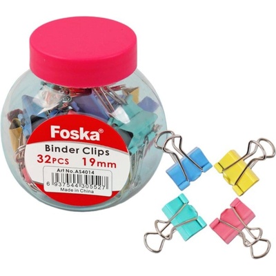 Foska Щипки за пари, 19 mm, цветни, 32 броя в буркан (1090120028)