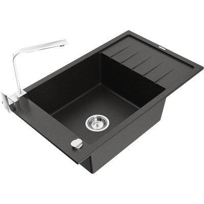 Mexen Elias гранитна мивка с 1 корито и отцедник с кухненски смесител Rita, черен/сребърен металик - 6511-73-670300-70 (6511-73-670300-70)