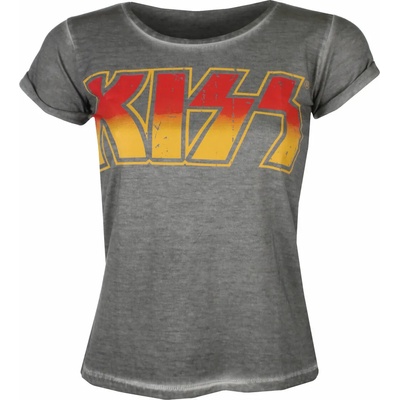 HYBRIS дамска тениска KISS - Distressed Logotype Urban - Сив - HYBRIS - ER-65-KISS004-H68-10-GY