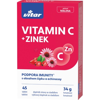 Vitar Vitamín C + Zinok + echinacea a šípky 45 tabliet