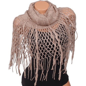 Image 1 of Плетен шал-яка с ресни в цвят капучино