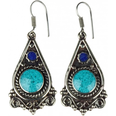 Sanu Babu Nepálské visací naušnice vykládané tyrkenitem a lapisem 54 mm kov