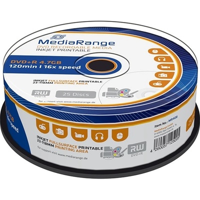 MediaRange Оптичен носител DVD+R, 4.7GB, Media Range, 16x, 25 бр (MR408)