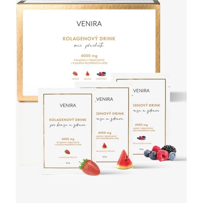 Venira Drink kolagenový nápoj pre krásné vlasy nechty a pleť melón jahoda lesné plody vrecká 30 x 6,3 g
