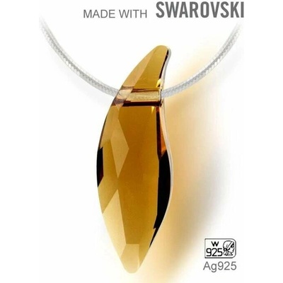 Swarovski Elements Stříbrný náhrdelník visací hnědá slza, kapka, lístek 34255.1 Smoked Topaz