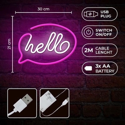 Forever dekorativní LED neon nápis Hello růžová bílá RTV100232