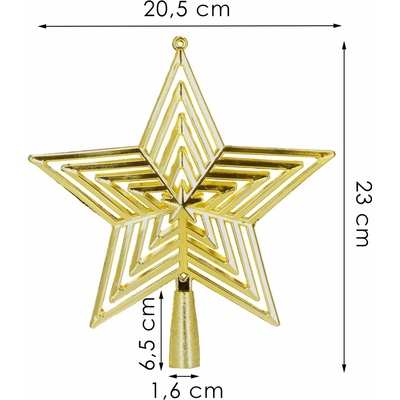 SPRINGOS Hviezda na vianočný stromček 23cm zlatá vianočná ozdoba
