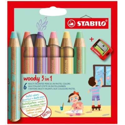 Stabilo Barvička vodovka a voskovka STABILO woody 3 v 1 6 ks balení s ořezávatkem 453123