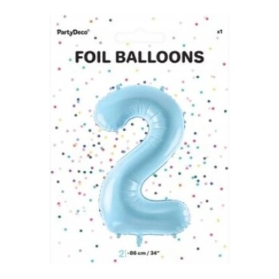 PartyDeco Fóliový balón narodeninové číslo 2 svetlomodrý