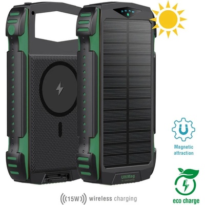 4smarts Външна батерия/power bank 4smarts Solar Rugged TitanPack Ultimag, 20 000mAh, черно-зелена, соларна, удароустойчива, 2xUSB-A, 1xUSB-C, Qualcomm Quick Charge бързо зареждане, LED фенер (540244)