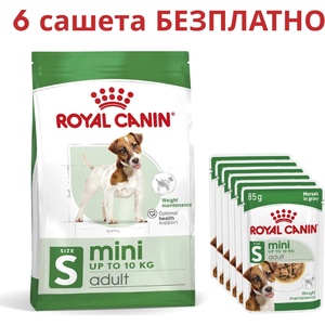 Royal Canin Mini Adult 8кг суха храна за възрастни кучета, малки породи + 6 сашета безплатно!