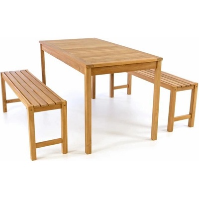 Divero 47284 Záhradný set lavíc a stola - ošetrené teakové drevo - 135 cm
