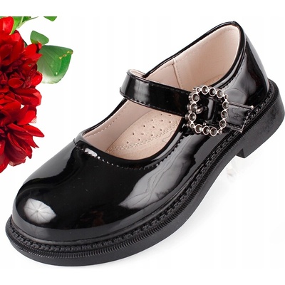 Lakované balerínky kožená stielka podpätok čierne