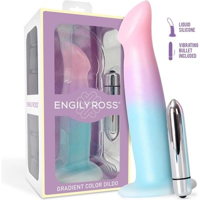 Engily Ross Dildox Vibrating Color Gradient Liquid Silicone Dildo 17 cm Blue-Pink