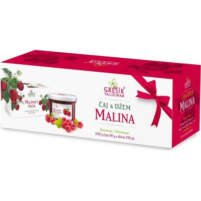 Grešík Čaj & Džem MALINA dárková kazeta 20 sáčků a 210 g