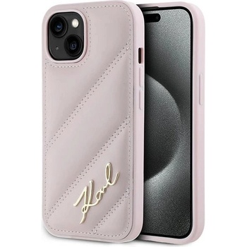 KARL LAGERFELD Калъф Karl Lagerfeld Diagonal Quilted Script за iPhone 15 Plus / 14 Plus - розов (3666339252519)