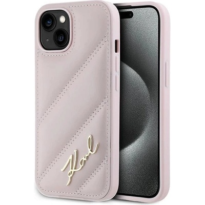 KARL LAGERFELD Калъф Karl Lagerfeld Diagonal Quilted Script за iPhone 15 Plus / 14 Plus - розов (3666339252519)