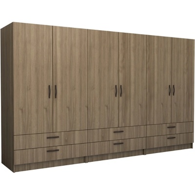 TopMebel Victoria шесткрилен гардероб от меламин в орехов цвят 300×60×181 см