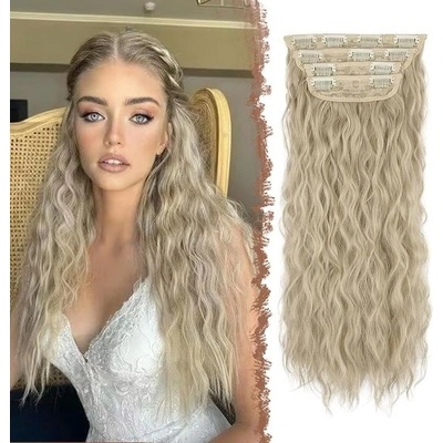 FESHFEN Clip-in příčesky 4 ks vlnité kudrnaté dlouhé syntetické clip-in příčesky pro ženy, medově