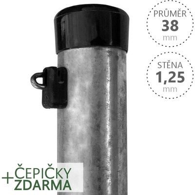 Plotové sloupky IDEAL kulaté, průměr 38x1750x1,25 Zn s černou krytkou a úchytem