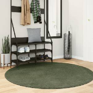 vidaXL Килим HUARTE с къс косъм, мек и миещ се, горско зелен, Ø 160 см (375106)