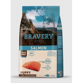 Bravery Salmon Medium & Large Breeds Puppy - Пълноценна храна за подрастващи кученца от средни и едри породи със сьомга 4 кг