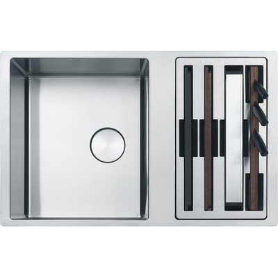 Franke Иноксова двукоритна мивка Box Center, под плот, 820×520, реверсивна, с аксесоари (122.0579.553)