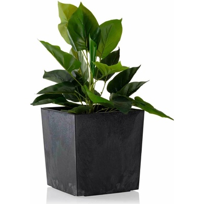 HowHomely plastový květináč FLORE 25X25 CM IMITACE BETONU ČERNÁ