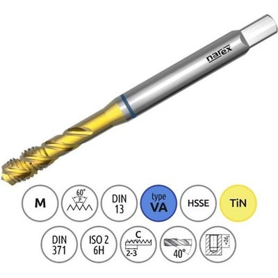 Narex Ždánice 041535132040000 - Závitník strojní M 4,0x0,7mm typ 3044 kód 2260 TiN, lícování ISO2 (6H) DIN 371