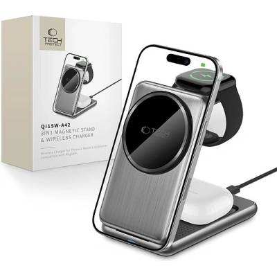 Зарядна станция 3 в 1 с MagSafe 15W за iPhone, AirPods и Apple Watch от Tech-Protect A42 - Space Grey (5906302380169)