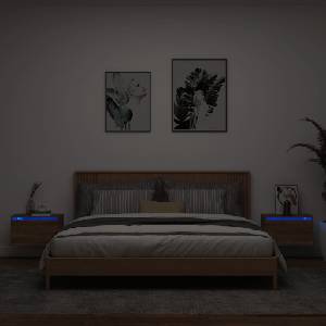 vidaXL Нощни шкафчета за стена с LED осветление, 2 бр, кафяв дъб (836839)