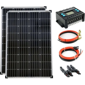 Solartronic Пълен комплект Соларна система 2x100 W монокристални соларни панели 5 шини 20A контролер за зареждане 12V / 24V кабел (1000200M20)