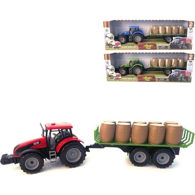 Alltoys Traktor na setrvačník s valníkem a s sudy červený