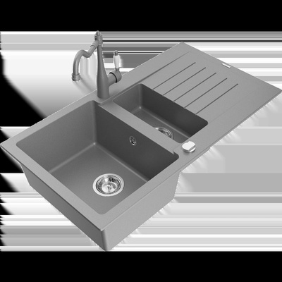 Matias гранитна мивка 1, 5-компартментова с отцедник и кухненски смесител Carla, сив - 6502-71-670700-71 (6502-71-670700-71)