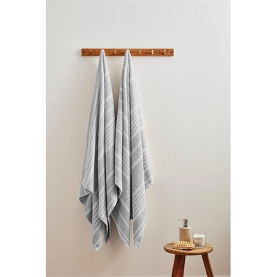 Homelife Pack of 2 Stripe Bath Sheets - Silver