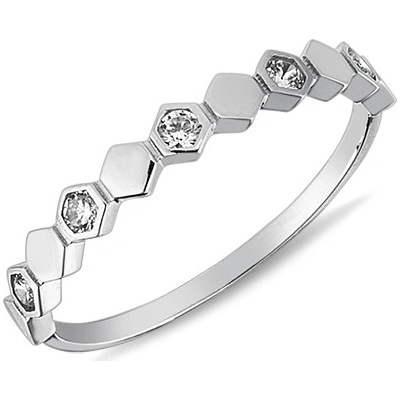 Lillian Vassago Prsten z bílého zlata zdobený zirkony geometrické tvary LLV98 GR069W