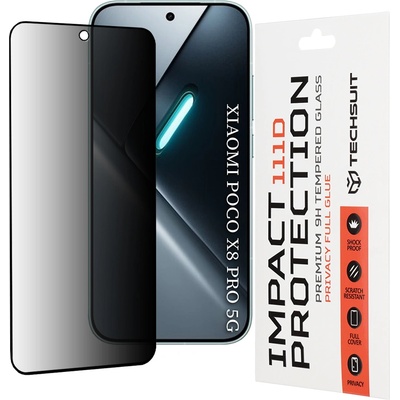 Techsuit Стъклен протектор за Xiaomi Poco X8 Pro - 111D Privacy Full Glue - Techsuit - Черен