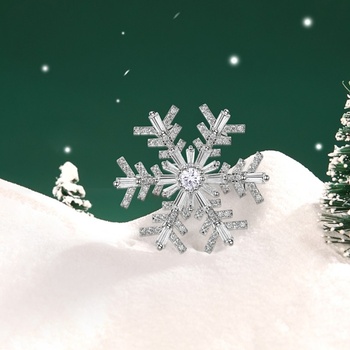Éternelle Vánoční brož se zirkony Sněhová vločka B2380-LXT0471 Stříbrná