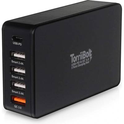 Torrii TorriiBolt 5 Ports Charging Hub (63W) With Quick Charge 3.0 - захранване с 5 x USB изхода за мобилни телефони и таблети (черен)