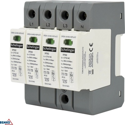 SCHELINGER Svodič přepětí 4P 8kA(10/350) TŘÍDA T1+T2 (B+C) ROZVODNICE