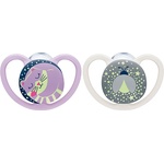 Nuk Силиконови светещи залъгалки NUK - Space Night, 0-6 месеца, 2 броя + кутийка за съхранение и стерилизация (10730580)