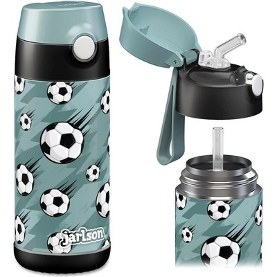 Jarlson Charli dětská nerezová termoláhev s brčkem Fotbal 350 ml